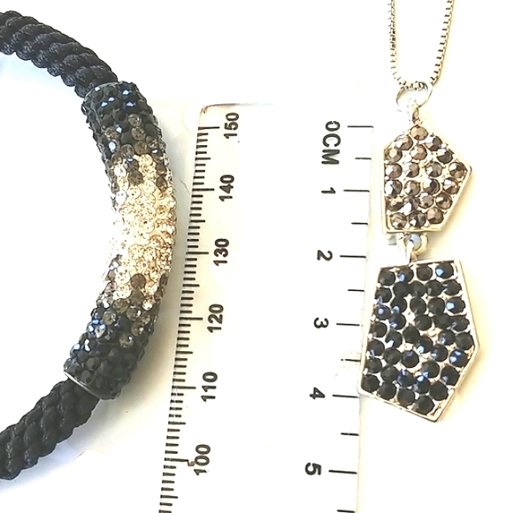 ✨BOGO FREE✨Crystal Pave bar bracelet + pendant necklace black/grey NWT - Picture 6 of 6